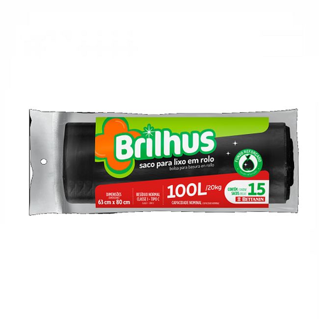 SACO LIXO BRILHUS ROLO 100L UN